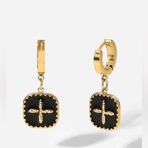 Plus Sign Square Shape Drop Earrings (Stainless Steel)